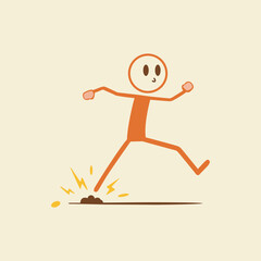 Stick Figure Character Tripping Over Obstacle Creating Spark Illustration of Accident and Unforeseen Challenge Funny Cartoon Clip Art Style Risk Assessment and Safety Awareness