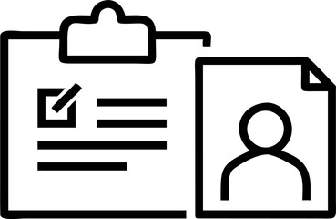Black and White Clipboard with Checklist and Profile Icon Design.