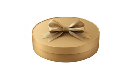 A beautifully wrapped golden gift box with a satin bow. placed on a clean white surface. suggesting an elegant present for special occasions like birthdays or anniversaries