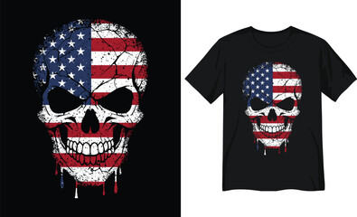 Grunge American Flag Skull Illustration