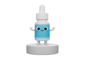Fototapeta premium Charming 3D Dropper Bottle Character: Happy Mascot for Health, Skincare, Medicine, and Beauty Products