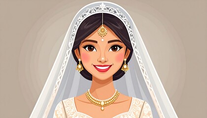 Indian bride, smiling, veiled