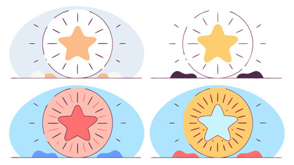 Four Colorful Starburst Icons: Circular Designs with Radiant Stars.