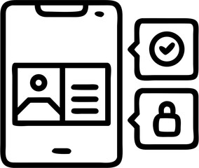 Fototapeta premium Simple Black and White Smartphone Icon with Profile and Security Features.