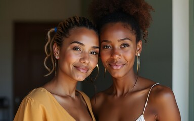 African young woman standing with caucasian woman. High quality