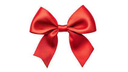 Naklejka premium A red satin bow elegantly centered against a clean white background. perfect for gift wrapping or festive decorations. conveying a sense of celebration and joy