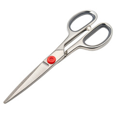 Obraz premium A pair of silver scissors with a red pivot isolated on transparent background, a versatile tool for cutting and crafting