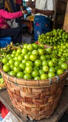 Fresh green fruits in a basket