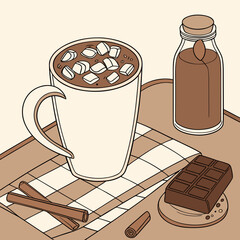Hot Chocolate Vector: Elegant Marshmallow Design with Chocolate Elements
