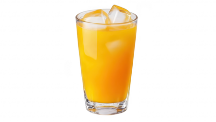 A refreshing glass of orange juice filled with ice cubes. set against a clean. neutral background. perfect for summer beverages or healthy drink promotions