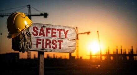 Construction safety awareness site management practices urban landscape photograph sunset view workplace culture