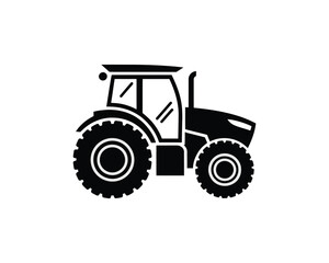 Obraz premium Modern farm tractor silhouette graphic. Agricultural vehicle symbol for farming and harvest concepts. Vector illustration isolated on white background