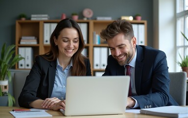 Technology improves the quality of their work. Shot of two businesspeople working together on a laptop in an office. High quality