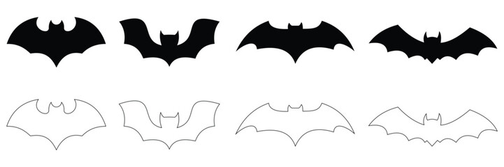 Flying Bat Silhouettes Vector Set – Scary Halloween Vampire Icons and Spooky 
Night Symbols