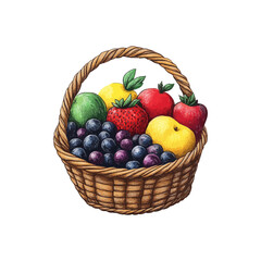 fruits in basket hand drawn illustration