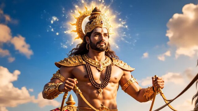 Majestic Surya, Indian Sun God - A powerful depiction of Surya, the Hindu sun god, in a realistic portrayal.