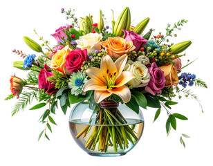 Elegant Mixed Flower Bouquet in Vase, Front View