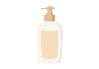Beige pump bottle with label  droplet detail on white background