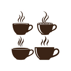 Vector illustration of coffee cups with steam, perfect for cafe logos, menus, packaging, branding, and coffee shop decor.