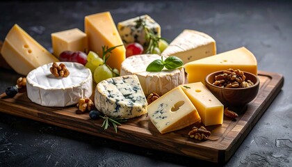 Assorted cheeses on a wooden board (1)