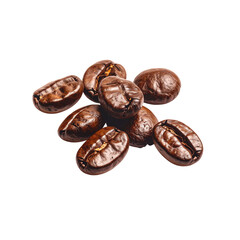 Obraz premium Coffee beans and ground coffee in wooden scoop on white surface