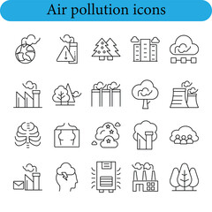 Collection of air pollution icons for environmental awareness
