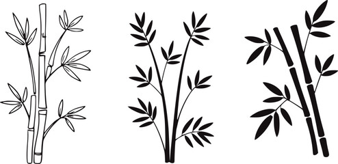 Black and white bamboo stalks with leaves illustration