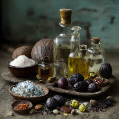 spa still life with essential oils