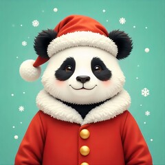 Cute panda dressed as Santa Claus, Christmas holiday card or poster, cartoon vector illustration