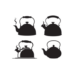 Vector illustration of traditional kettles and tea pots in minimal style, perfect for tea branding, cafe designs, kitchen products, and restaurant menu decorations.