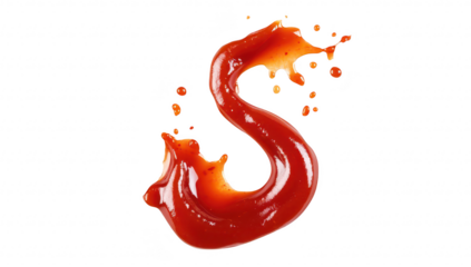 A vibrant. flowing splash of red ketchup forming an artistic S shape on a clean white background. ideal for food-related projects. advertisements. or culinary presentations