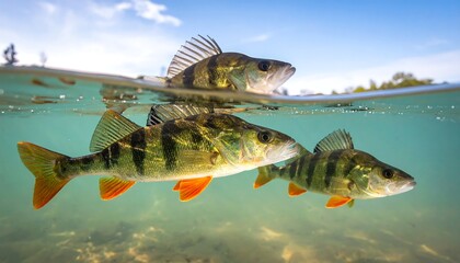 Freshwater perch swimming in clear water