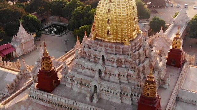 Golden light illuminates the ananda temple in bagan, myanmar