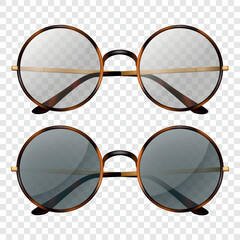 Vector 3d Realistic Round Glasses Vector Icon Set, Isolated. Round Glasses Clipart Set. Tortoise Shell Frame Eyewear. Vintage Eyeglasses. Retro Spectacles. Vector Illustration