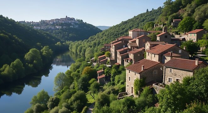 Picturesque village of roquebrun nestled along the orb river in the herault department of southern france