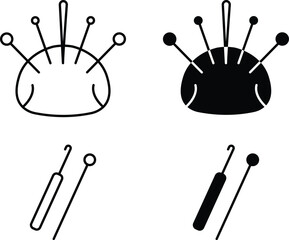 Sewing Pins and Pin Cushion Icons – Tailoring, Craft, and Needlework Tools and vector silhouette, silhouette..eps