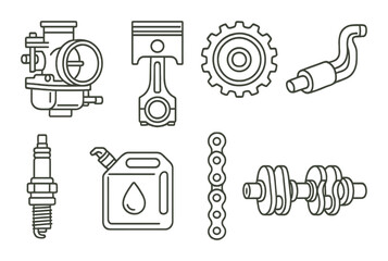 Obraz premium Outline of essential motorcycle parts on metallic background