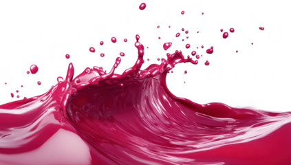 A splash of magenta liquid creating dynamic waves against a clean white background. the beauty of fluid motion and color. ideal for artistic and commercial use