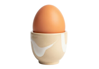 Brown egg in ceramic cup, breakfast isolated on transparent background