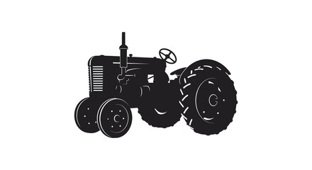 Vintage farm tractor illustration in a striking black and white silhouette