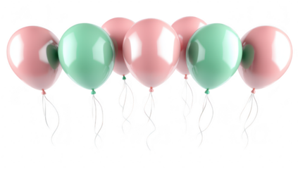 A arrangement of pink and mint green balloons floating gracefully together. creating a festive atmosphere suitable for celebrations. parties. or decorative events