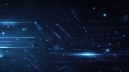 Abstract tech backdrop shows interconnected lines and glowing points in dark blue hues