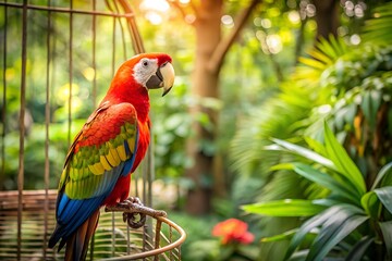 Fototapeta premium Colorful macaws and a parrot perched on a branch