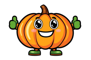 Happy cartoon pumpkin character giving thumbs up isolated on transparent background