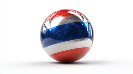 Naklejka premium Sphere with Thai Flag Design A 3D Render of a Polished Orb Displaying the Thai National Colors Red White and Blue