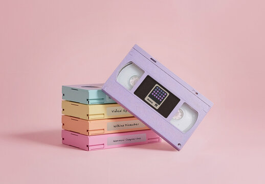 Stacked Pastel Retro Cassette Tape Mockup