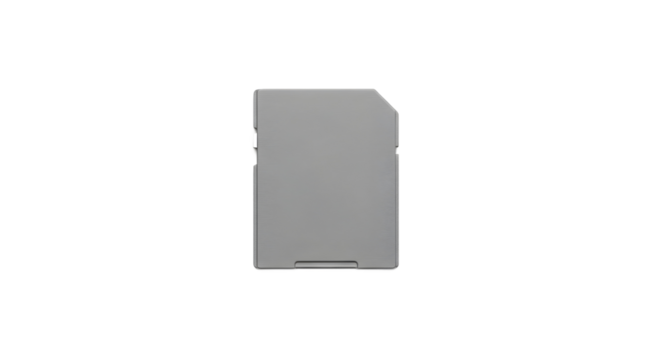 Detailed view of a plain gray flash memory card, a simple storage object isolated on a clean white background with no logo, text, or shadow