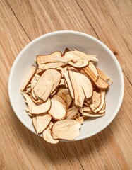Dried wood slices in bowl