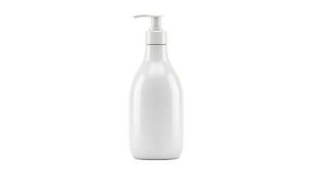 A plain white shampoo bottle with a pump dispenser, a clean object isolated on a white background with no logo, text, or shadow for product mockups
