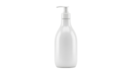 A plain white shampoo bottle with a pump dispenser, a clean object isolated on a white background with no logo, text, or shadow for product mockups